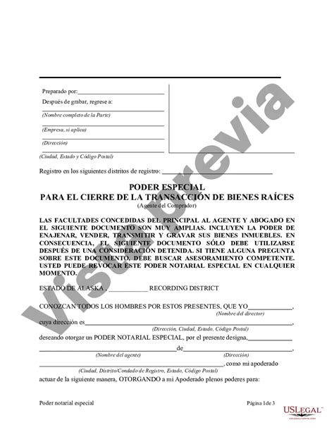 Alaska Poder Notarial Especial O Limitado Para Transacciones De Compra