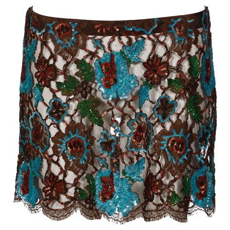 Dolce And Gabbana Floral Beaded And Sequin Lace Mini Skirt Fw 1999 For