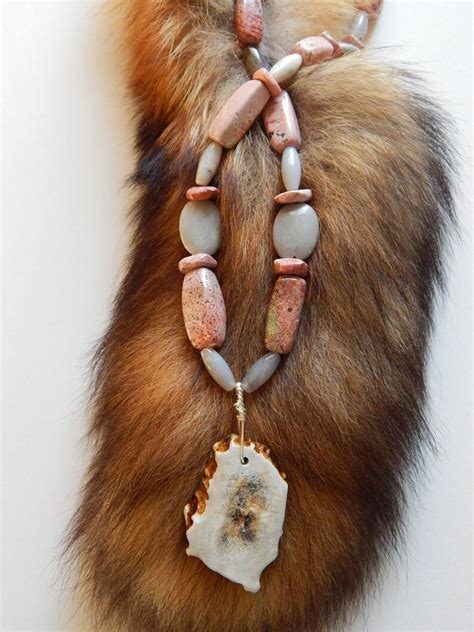 Deer Antler Pendant Beaded Rhondite Necklace Pink Naturally Etsy