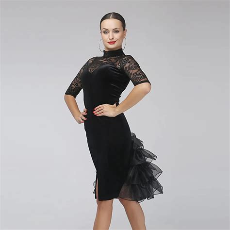 lace sleeve latin dance dress women tango dress female salsa rumba ...