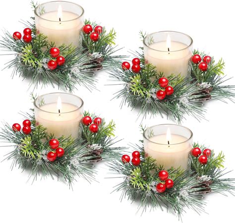 Christmas Candle Ring Red Berry And Pinecone Xmas Candle Ring Wreath