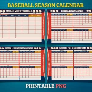 Baseball Season Calendar Baseball Printable Tball Season - Etsy