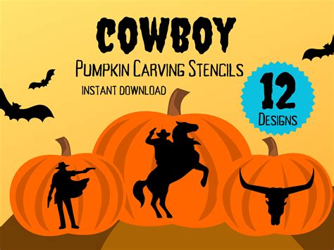 Cowboy Pumpkin Carving Stencils 12 Unique Halloween Jack O'lantern Carving Patterns - Etsy