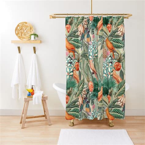 Vintage Orange Tropical Bird Jungle Garden Shower Curtain By Utart