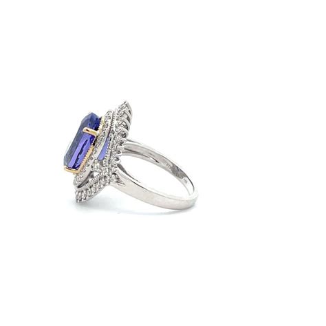 6 80ct Oval Cut Tanzanite Double Diamond Halo Cluster Cocktail