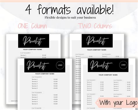 Editable Price List Template Printable Price Sheet Price Guide Hair