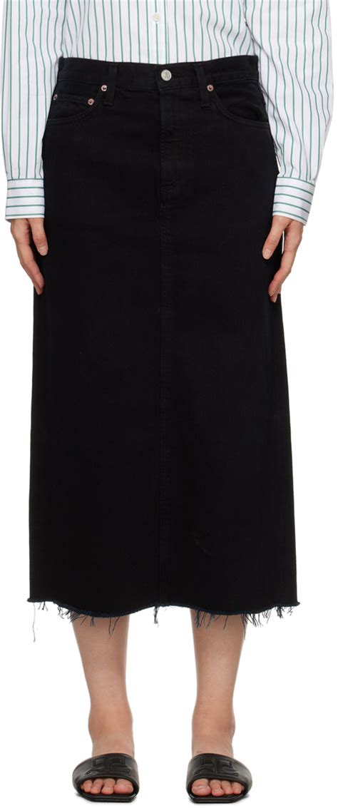 Black Della Denim Midi Skirt By Agolde On Sale