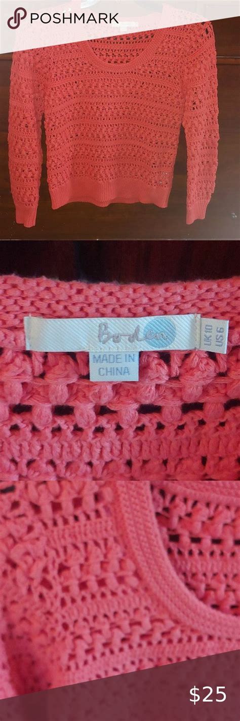 Coral Open Knit Boden Sweater 100 Cotton US Size 6 Knitting