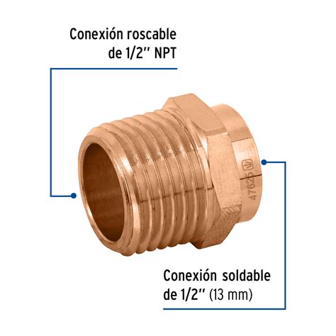 47625 CC 611B TRUPER Conector De Cobre De Rosca Exterior 1 2 Foset