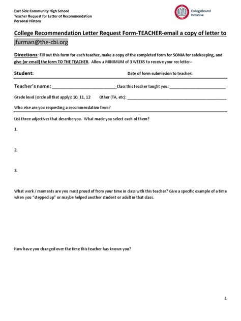 Teacher Letter Request Form Final Secondary School Teachers