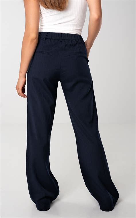 Wide Leg Pantalon Met Krijtstreep Donkerblauw