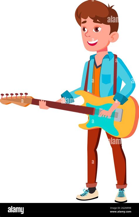 Boy Musician Playing On Guitar Cartoon Vector Stock Vector Image Art