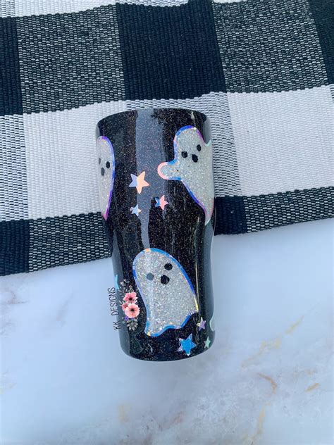 Halloween Glitter Tumbler Ghost Custom Glitter Tumbler Skinny Glitter Tumbler Peek A Boo Etsy