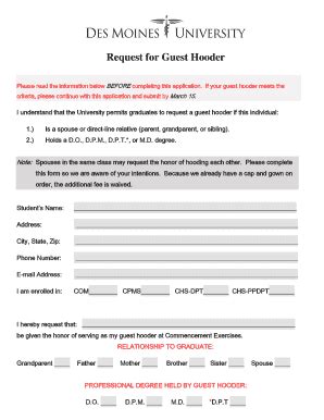 Fillable Online Dmu Guest Hooder Form Des Moines University Dmu Fax