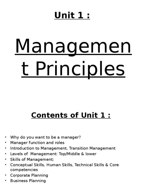 Unit 1 Management Principles Pdf Strategic Planning Strategic