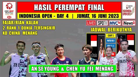 Hasil Indonesia Open 2023 Hari Ini Day 4 Babak 8 Besar FAJAR RIAN