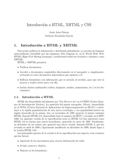 Pdf De Programación Introducción A Html Xhtml Y Css