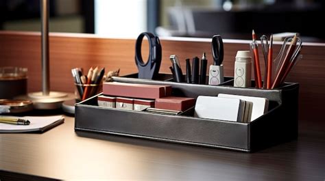 Premium AI Image | A Photo featuring a close up of a desk organizer ...