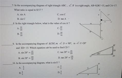 Solved 7 In The Accompanying Diagram Of Right Triangle ABC B Is A