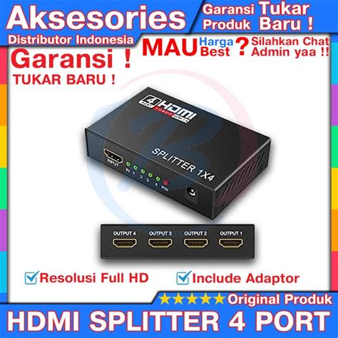 Jual HDMI SPLITTER 1 IN 4 OUTPUT 4 PORT HUB REPEATER ORIGINAL PRODUK Di