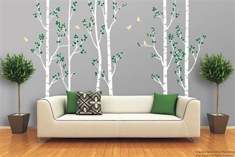 Living Room Trees Wall Decals Nature Tree Forest Removable Wall Stickers- Birch Tree Forest (102 ...