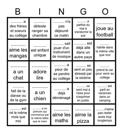 Bingo Pour Faire Connaissance Avec Ma Classe Bingo Card