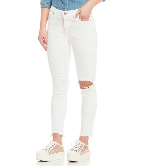 Levis® 721 White High Rise Destructed Frayed Ankle Skinny Jeans