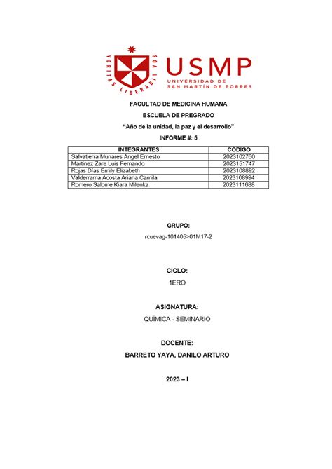 Informe S Seminario Quimica Introducci N Y Propiedades Del Elemento