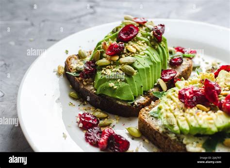 Healthy Avocado Toasts For Breakfast Or Lunch With Rye Bread Cream