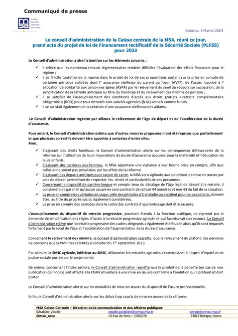 Calaméo Communiqué De Presse Msa Le Ca De La Ccmsa Prend Acte Du