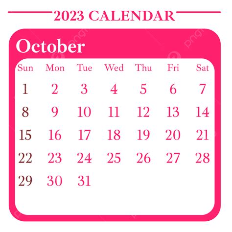 Calendario De Octubre De 2023 Rosa De Estilo Simple Png Calendario Octubre 2023 Calendario