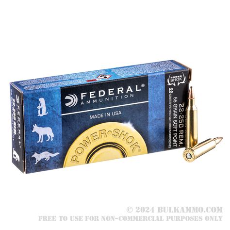 20 Rounds of Bulk .22-250 Rem Ammo by Federal - 55gr SP