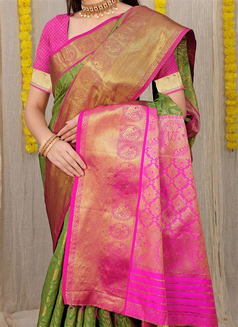 Buy Green Color Patola Silk Zari Weaving Work Saree Party Wear Online At Best Price Cbazaar