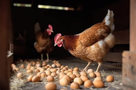 Premium Ai Image Hen Lays Eggs At A Chicken Coop In A Group Of