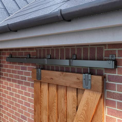 Box Rail Exterior Barn Door Hardware Kit, Black Heavy Duty Sliding Barn