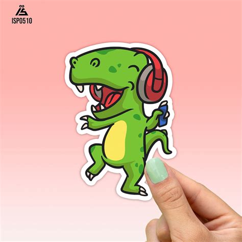 Cute T-rex With Headphones Sticker, Best Friend Gift, Cute Stickers ...