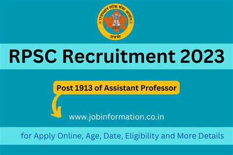 RPSC Recruitment 2023 Post 1913 Assistant Professor For Apply Online