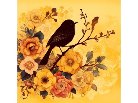 floral yellow bird silhouette By dianaxstoyanova | TheHungryJPEG