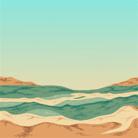 Una escena de playa con un océano azul y un cielo azul Vector Premium