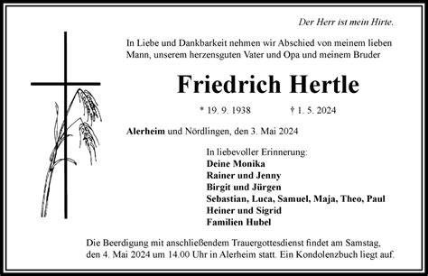 Traueranzeigen Von Friedrich Hertle Augsburger Allgemeine Zeitung