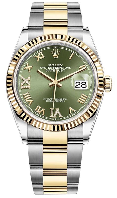 Rolex Datejust Silver Gold Chain Green