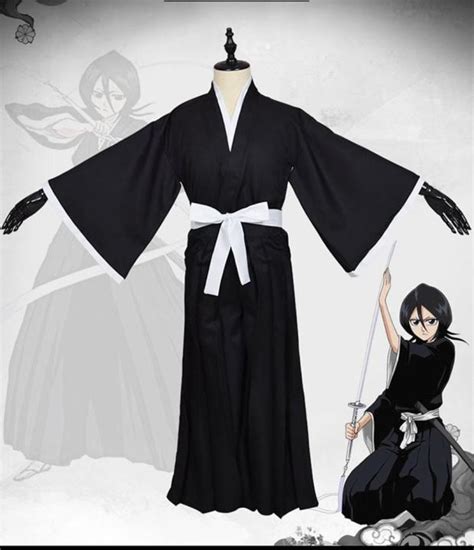 Bleach Shinigami Ichigo Rukia Renji Kendo Black Kimono Cosplay Costume