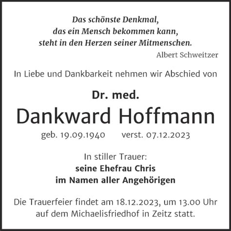 Traueranzeigen Von Dankward Hoffmann Abschied Nehmen De