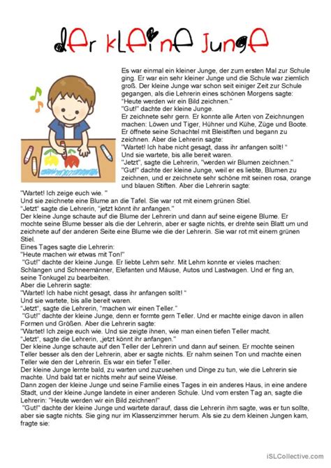 Einfache Texte Der Kleine Junge Al English Esl Worksheets Pdf Doc