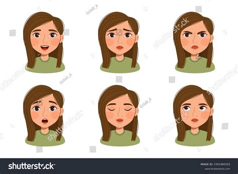 Set Facial Expressions Female Cartoon Character Stock Vector (Royalty ...