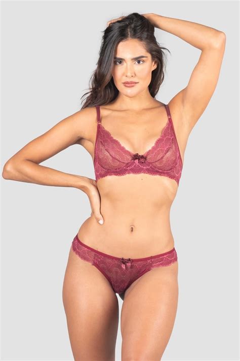 Conjunto Lingerie Esmeralda Vinho Ref P C Kaisan