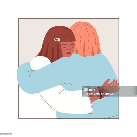 Female Friend Hug Flat Illustration Stock Illustration - Download Image Now - Adult, Care ...