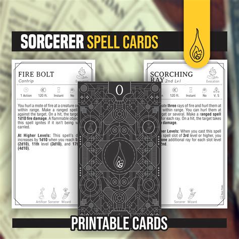 SORCERER Spell Cards for DnD 5e Form Fillable PDFs Included Junte se à