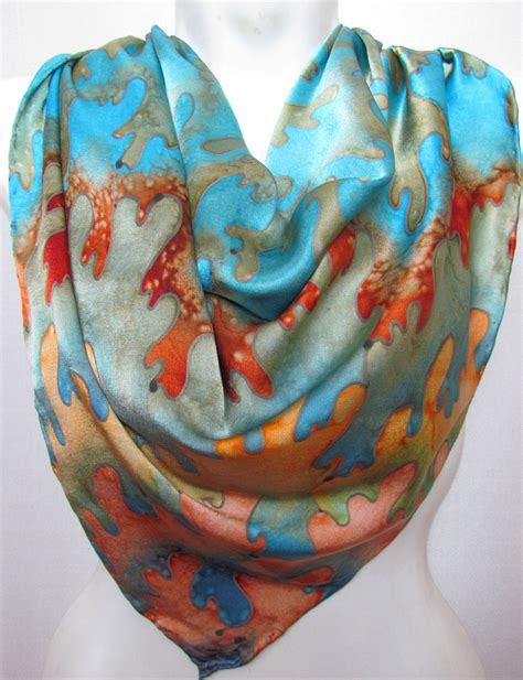 Silk Scarf Batik Shawl Turquoise Hand Painted On Etsy