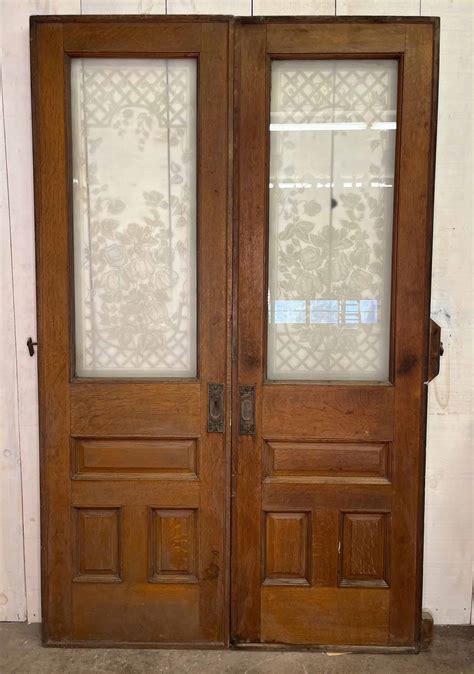 Pair Of Antique Etched Glass Pocket Doors 58 Wide Historic House